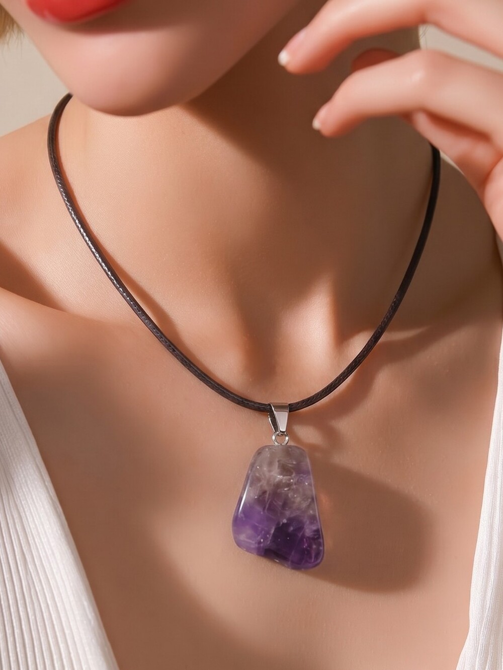 Amethyst Purple Geometric Natural Stone Pendant Necklace Abstract Crystal